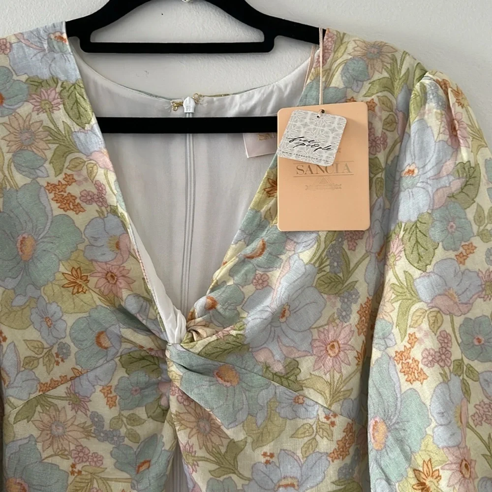 NWT Free people Floral Twist Front Cutout Jumpsuit V-neck Green Sancia Size S